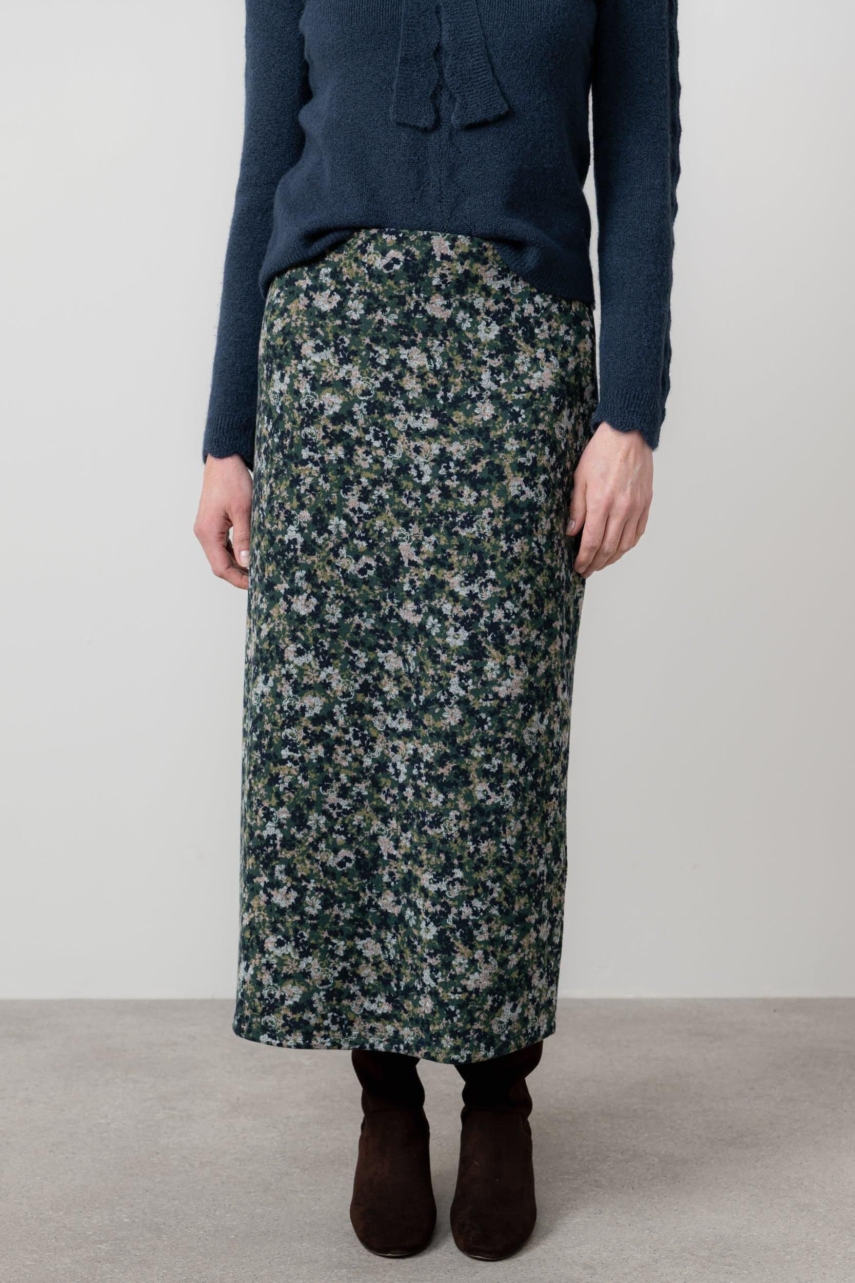 Lily & Me Lily & Me Green Floral Print Midi Skirt