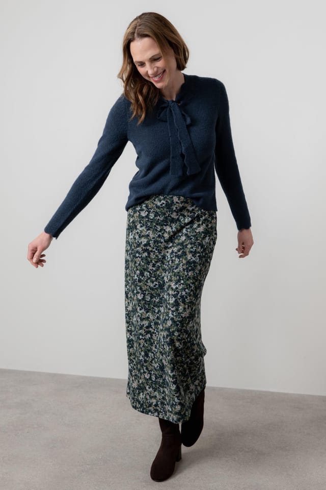Lily & Me Lily & Me Women's Melissa Floral Print Soft Brushed knit Midi length Skirt in Green - 2