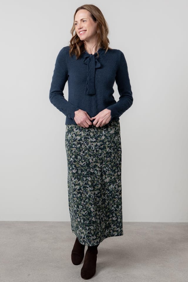 Lily & Me Lily & Me Women's Melissa Floral Print Soft Brushed knit Midi length Skirt in Green - 3