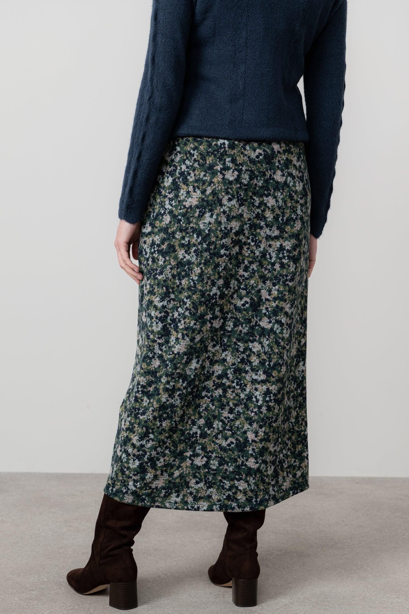 Lily & Me Lily & Me Women's Melissa Floral Print Soft Brushed knit Midi length Skirt in Green - 4