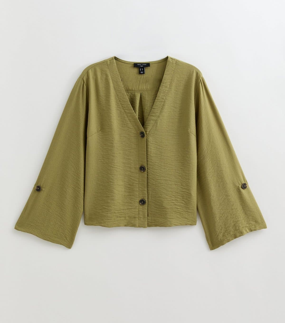 New Look Women's Tall Dark Khaki Crinkle Texture Button Front Shirt New Look