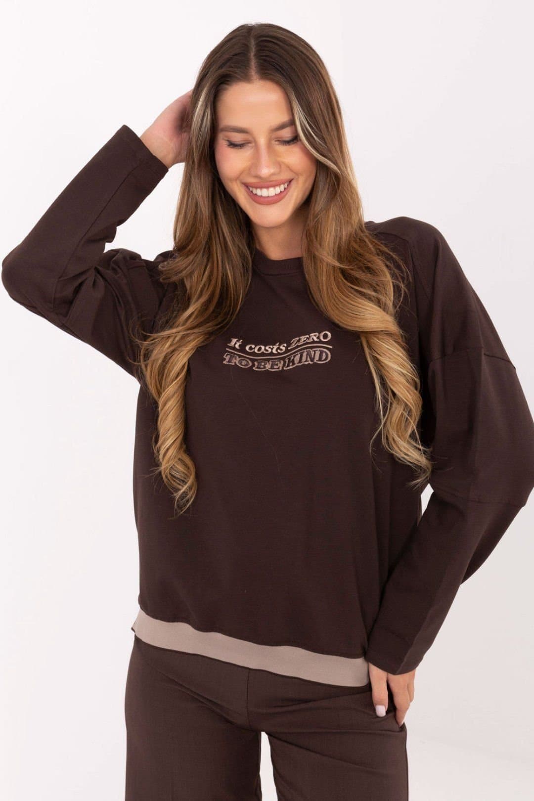 Love Lace Love Lace Women's Casual Embroidered Cotton Elastane Sweatshirt in Brown