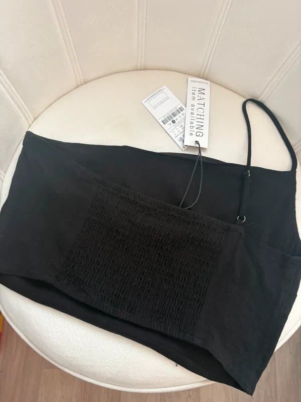 Stradivarius Black One Shoulder Asymmetric Crop Top Stradivarius Size L Y2K Minimalist Going Out