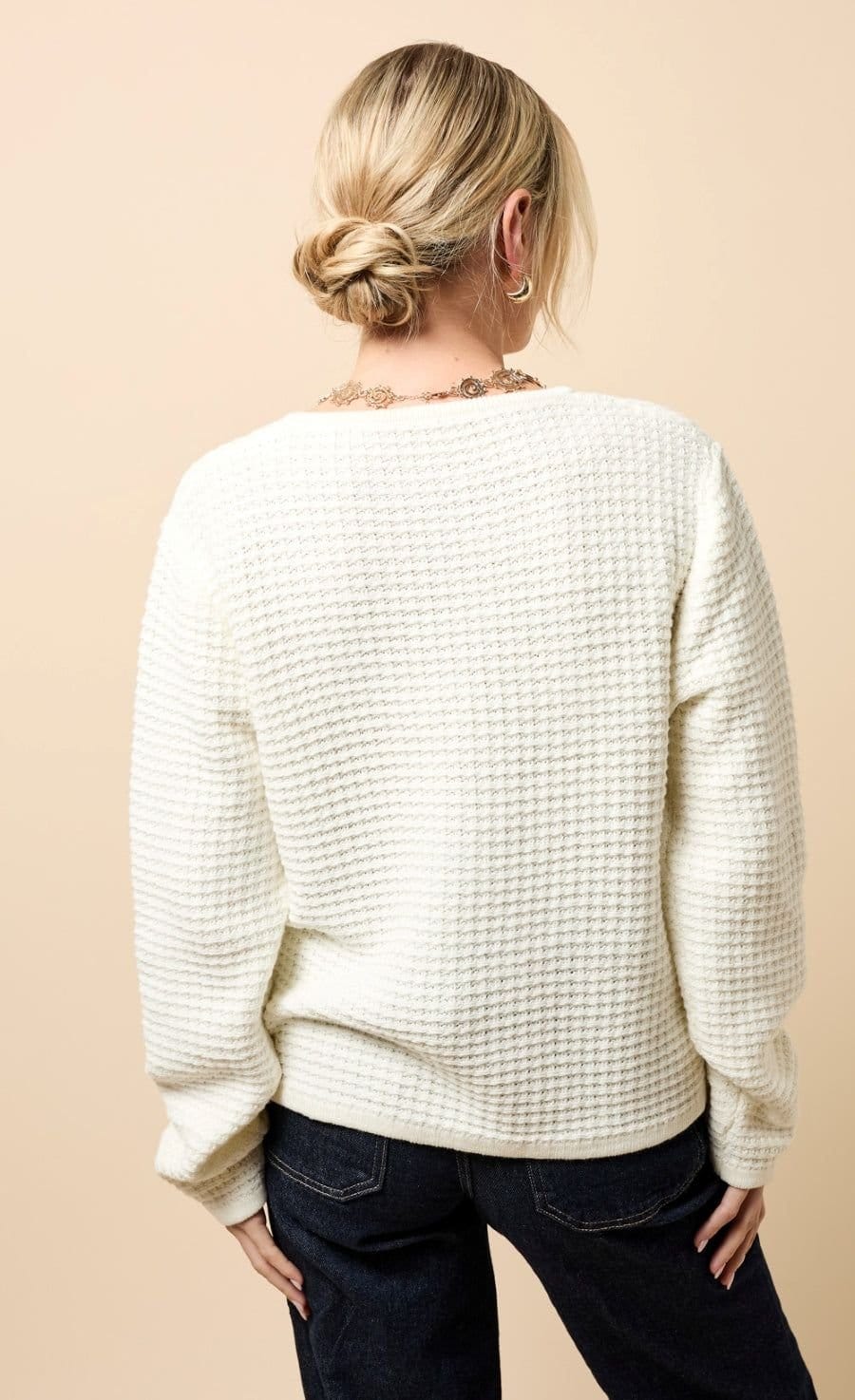 Little Mistress Little Mistress Women's Cream Knitted Bow Pocket Detail Cardigan - 4