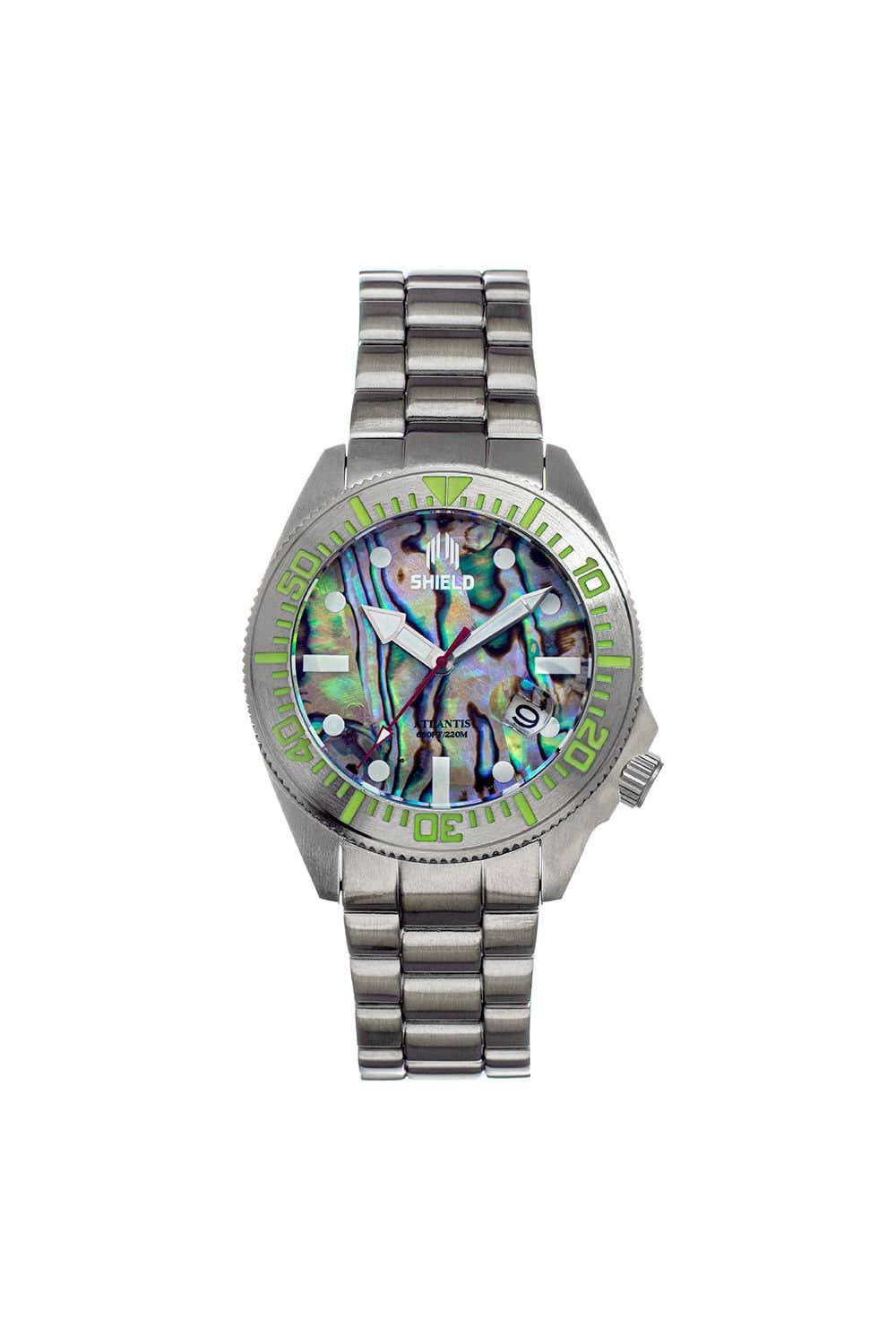 Shield Shield Men's Atlantic Abalone Bracelet Watch with Date in Silver