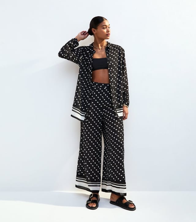 New Look Women's Black Polka Dot Wide Leg Beach Trousers New Look - 3