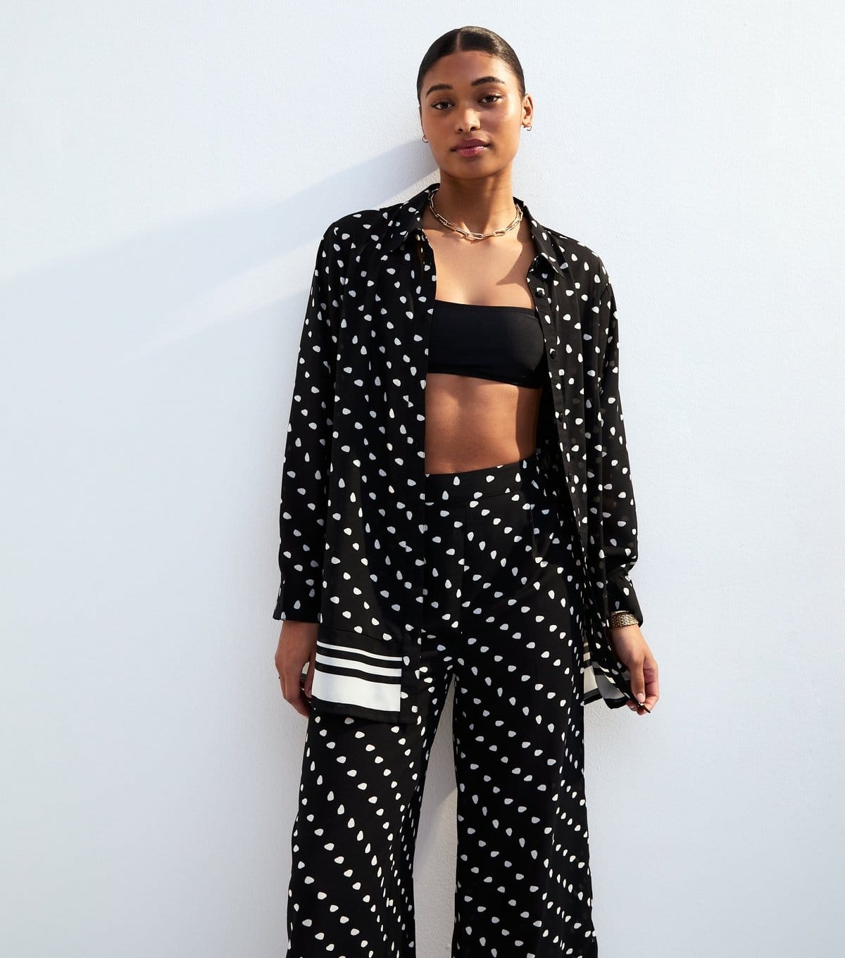 New Look Women's Black Polka Dot Wide Leg Beach Trousers New Look - 4