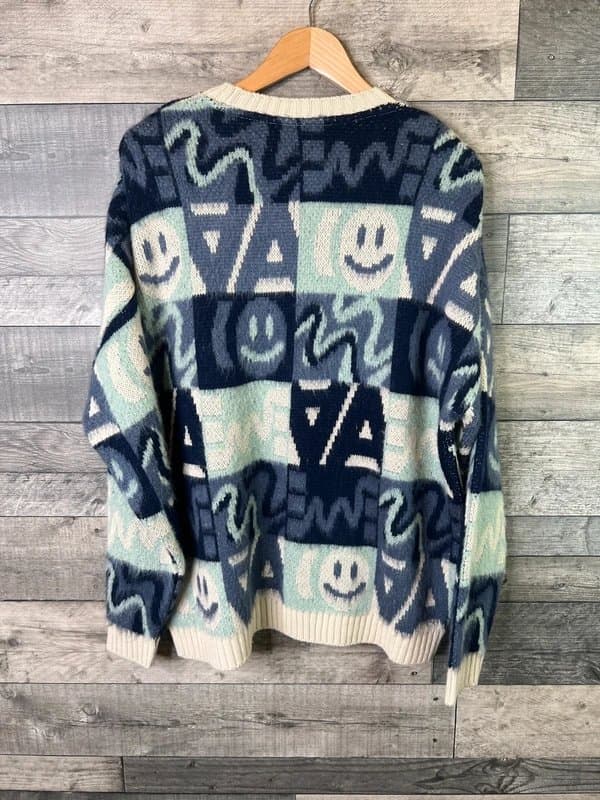 ASOS ASOS Mens Smiley Jumper Size XL Blue Funky Fun Knit Sweater