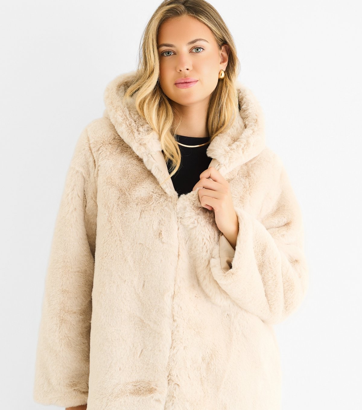 Gini London Women's Stone Faux Fur Hooded Jacket Gini London New Look - 2