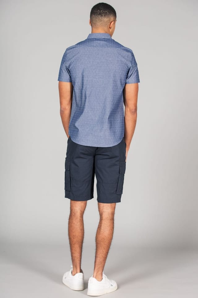 Tokyo Laundry Tokyo Laundry Men's Cotton Short Sleeve Button-Up Printed Shirt with Chest Pocket in Mid Blue - 2