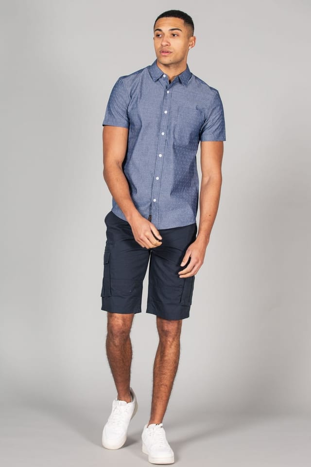 Tokyo Laundry Tokyo Laundry Men's Cotton Short Sleeve Button-Up Printed Shirt with Chest Pocket in Mid Blue - 3