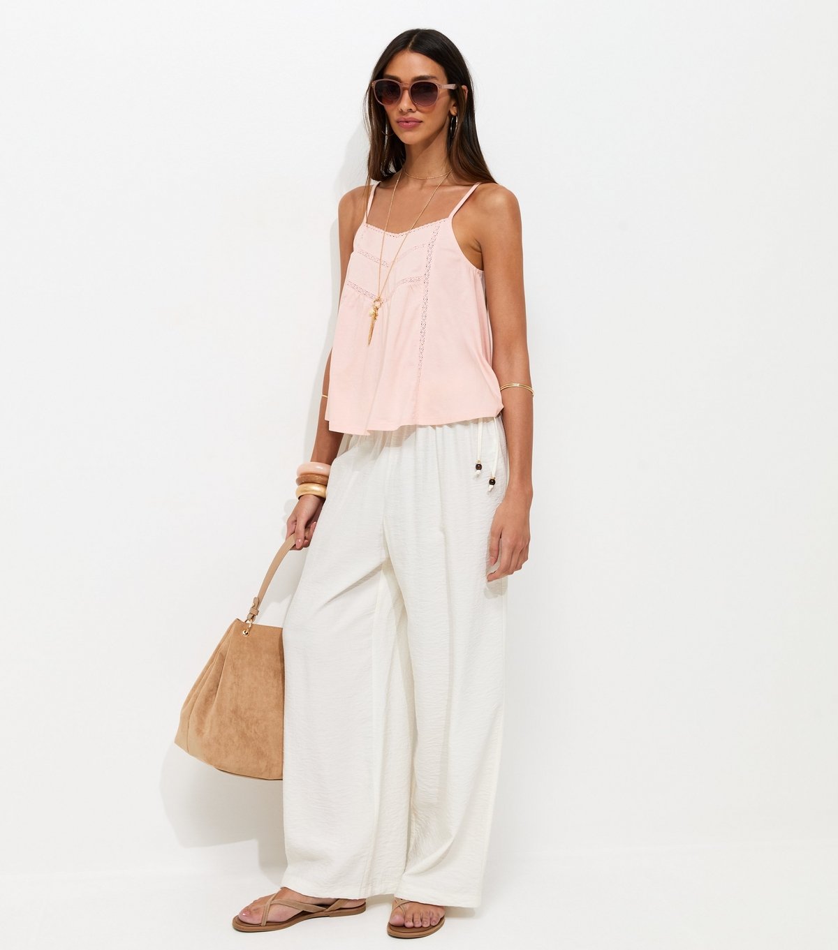 New Look Women's Light Pink Lace Trim V-Neck Cami Top New Look - 2