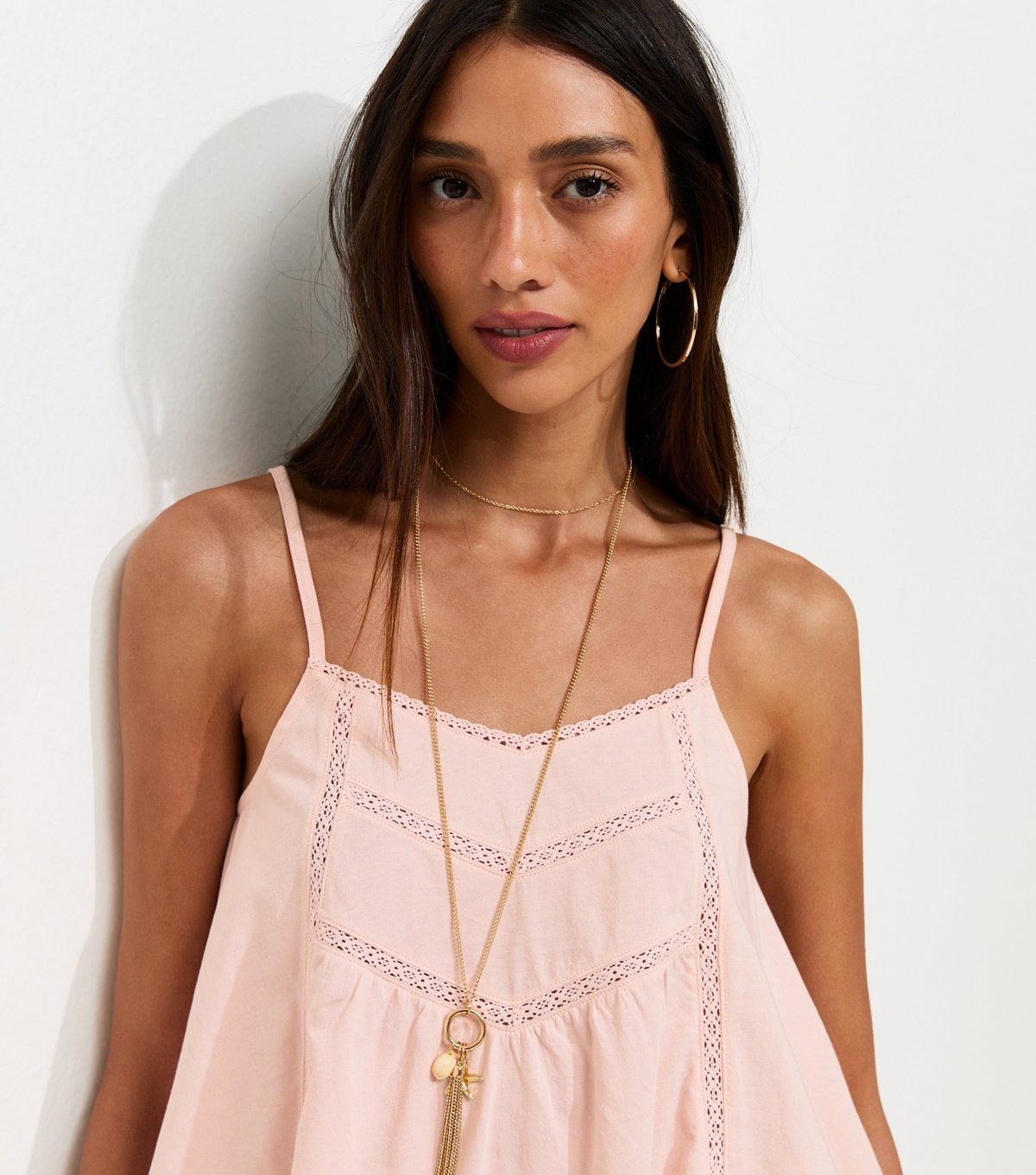 New Look Women's Light Pink Lace Trim V-Neck Cami Top New Look - 3