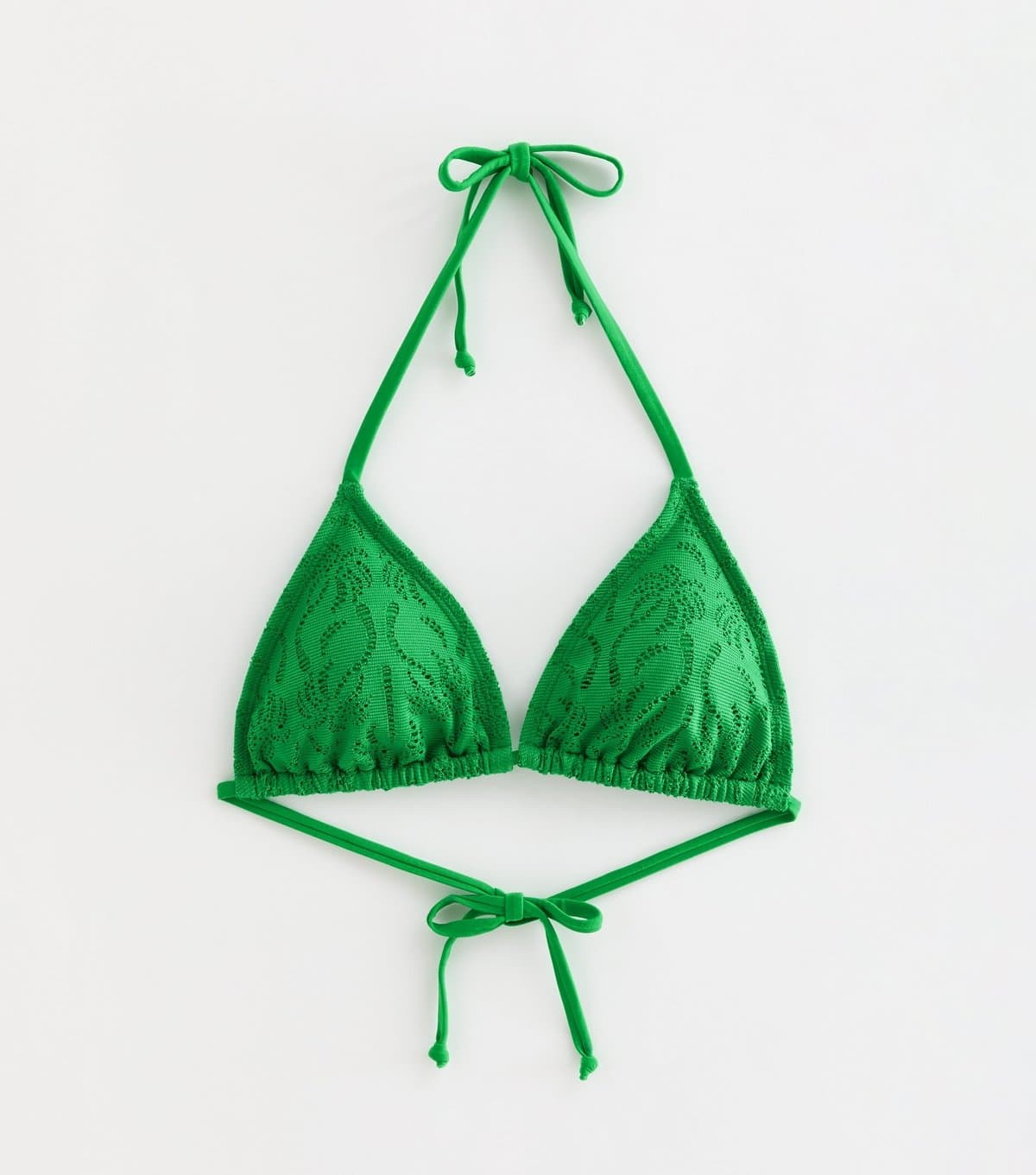 New Look New Look Bright Green Palm Tree Broderie Triangle Bikini Top