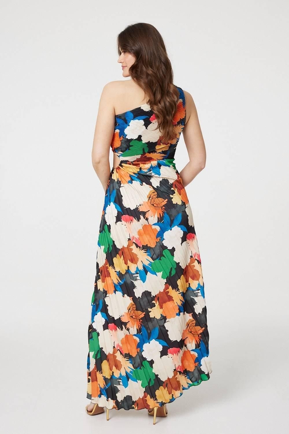 Izabel London Izabel London Women's Floral One-Shoulder Pleated Maxi Dress in Orange - 3