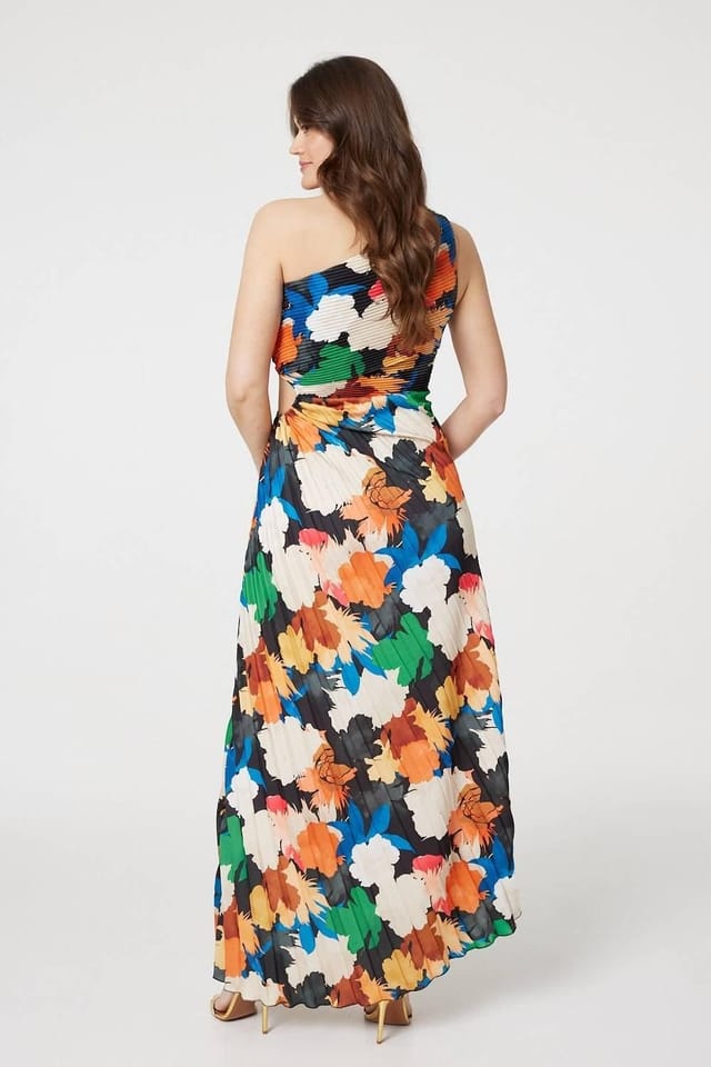 Izabel London Izabel London Women's Floral One-Shoulder Pleated Maxi Dress in Orange - 3