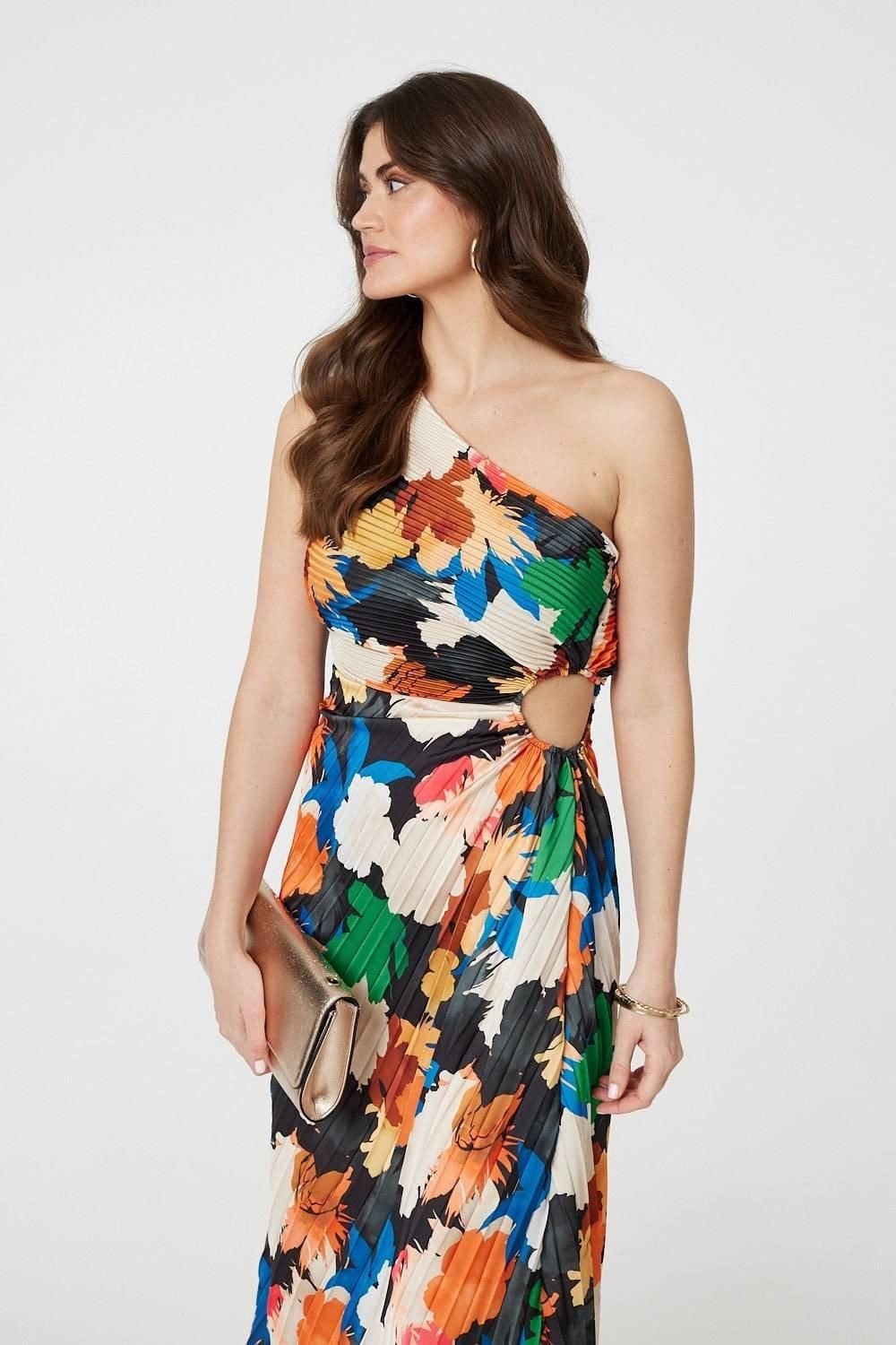 Izabel London Izabel London Women's Floral One-Shoulder Pleated Maxi Dress in Orange - 4