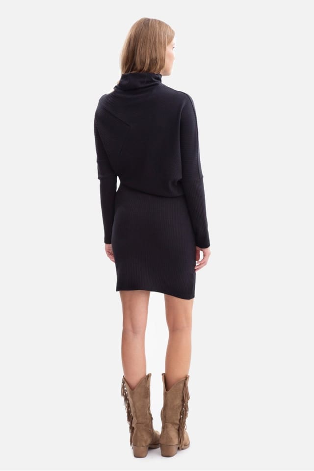 Love Lace Love Lace Women's Ribbed High Collar Batwing Sleeve Dress in Black - 3