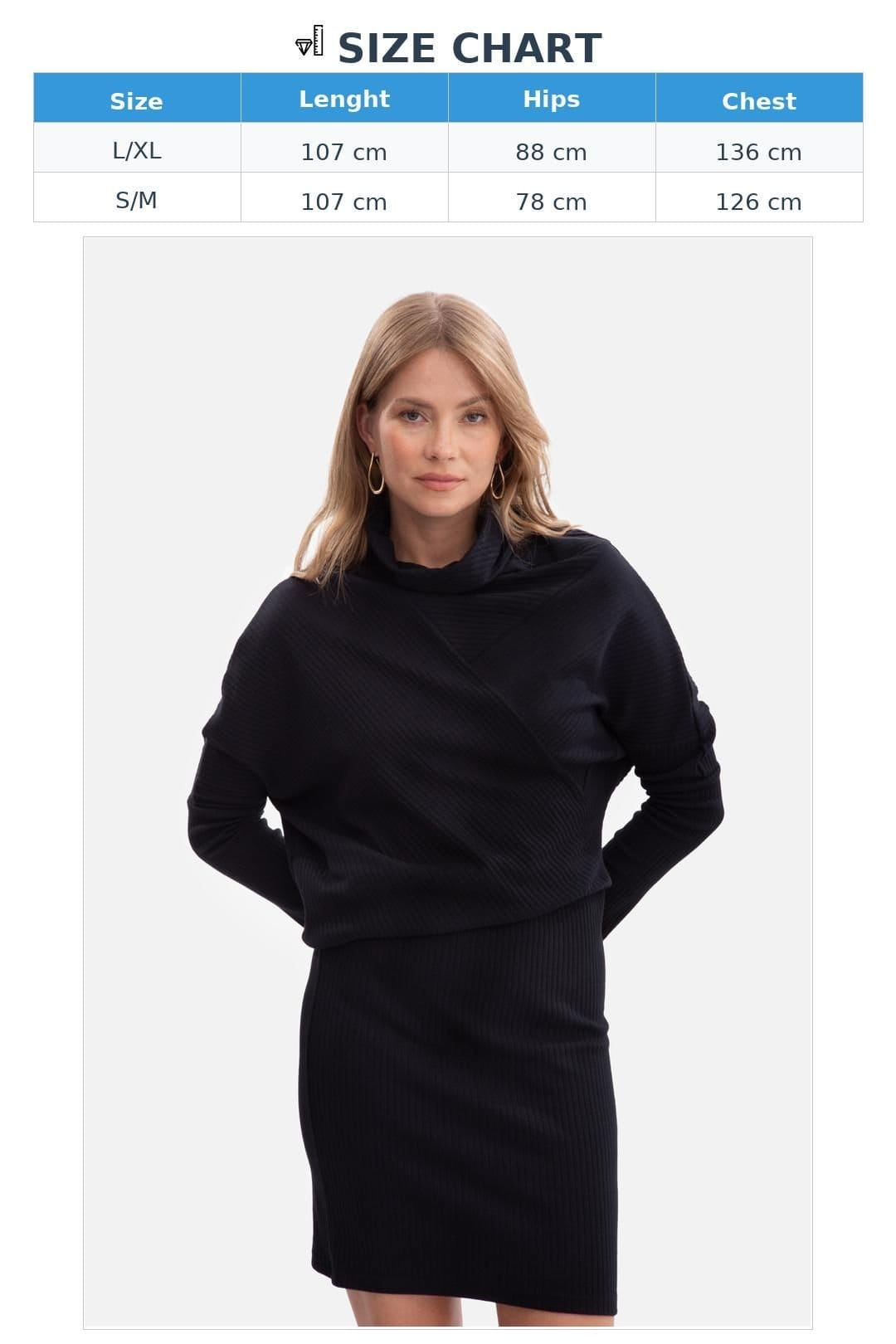 Love Lace Love Lace Women's Ribbed High Collar Batwing Sleeve Dress in Black - 4
