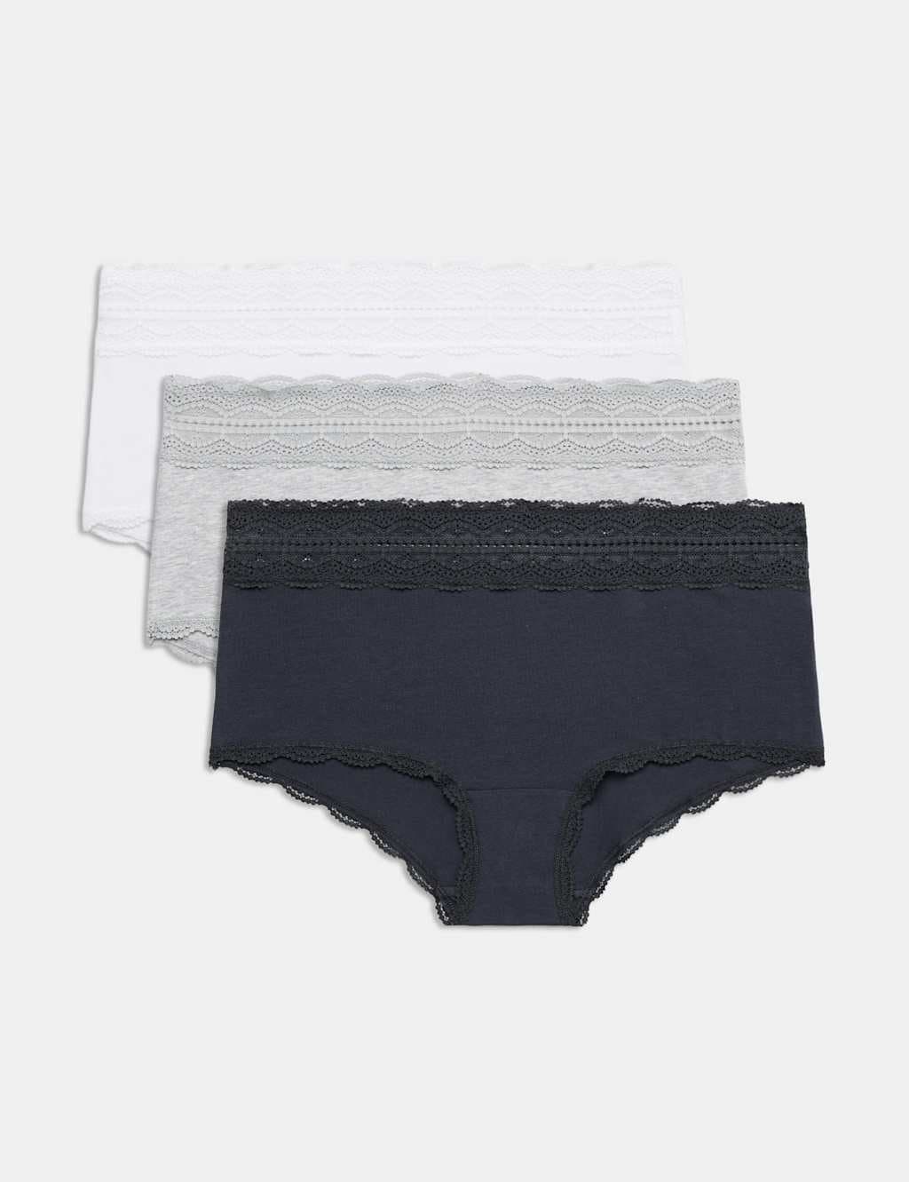 Marks & Spencer M&S 3pk Cotton Rich High Rise Shorts Dark Pewter