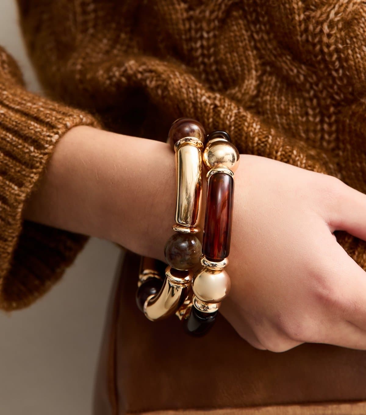 New Look Pack Of 2 Gold Tone Beaded Bracelets New Look