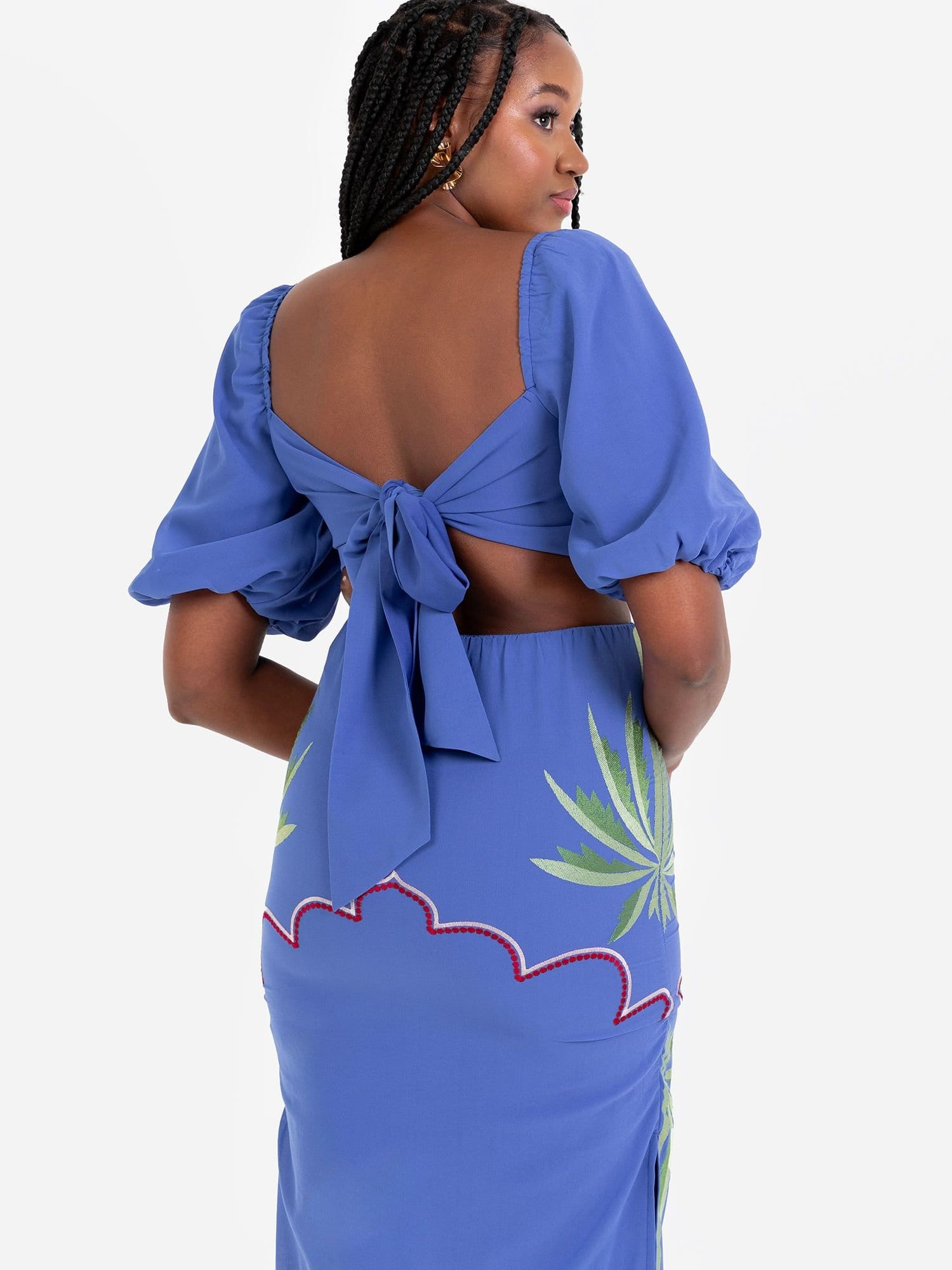 Maya Deluxe Maya Deluxe Women's Embroidered Tie Back Midaxi Dress in Blue - 4
