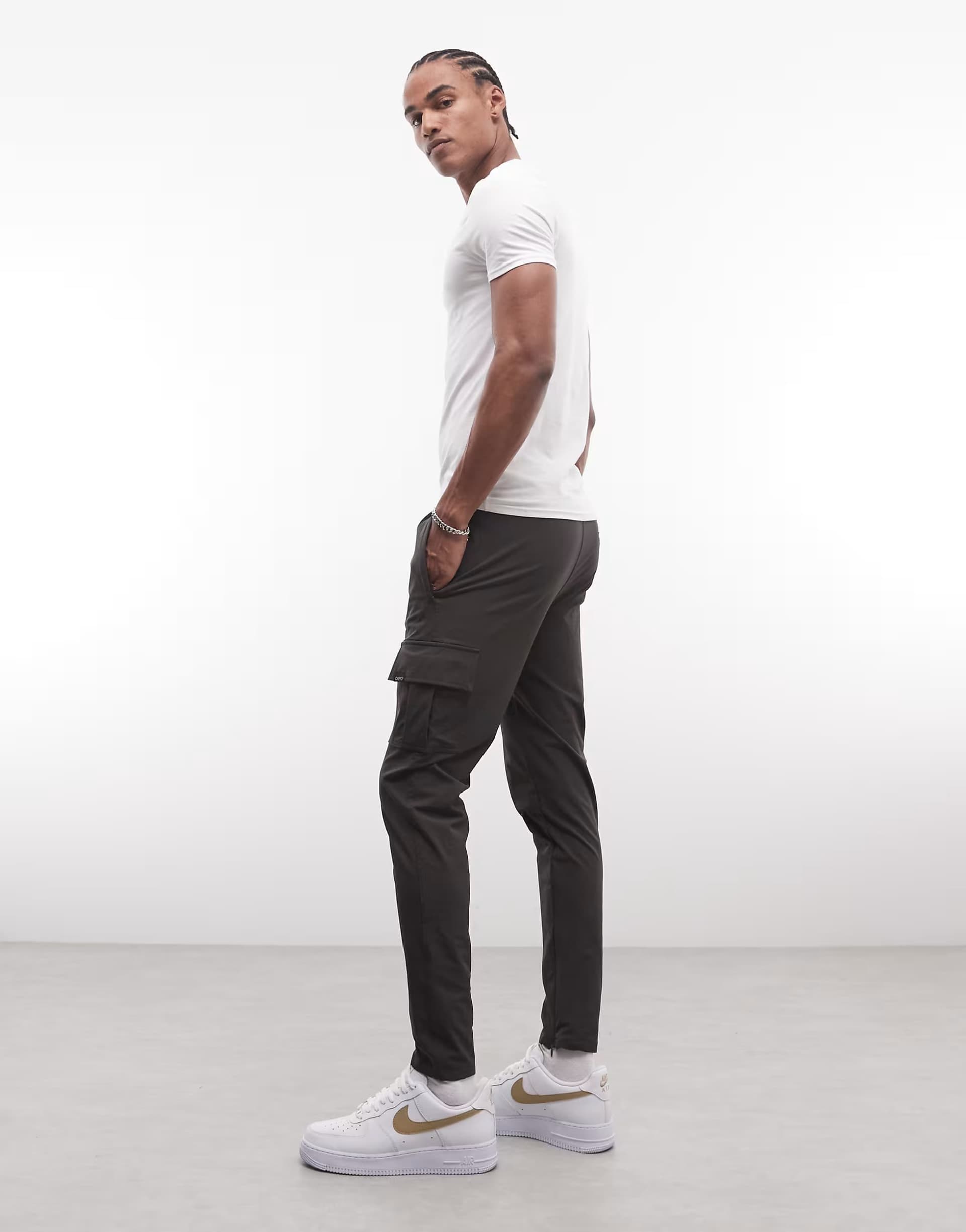 ASOS ASOS CAPO Slim Fit Cargo Trousers in Charcoal