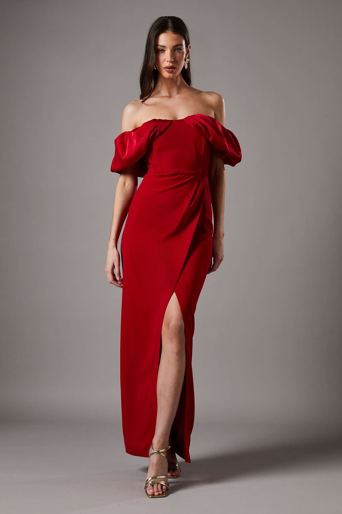 Coast Coast Women's Volume Sleeve Corset Column Maxi Dress in Red