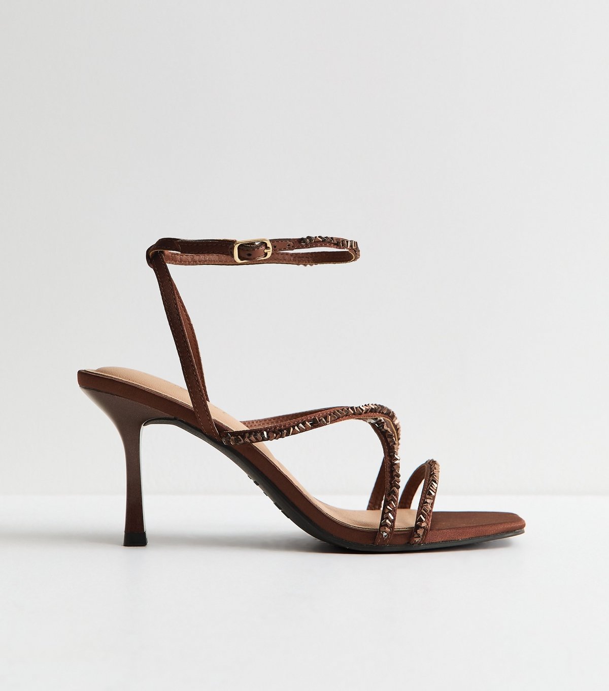 New Look Women's Dark Brown Beaded Strap Stiletto Sandals Vegan New Look - 2