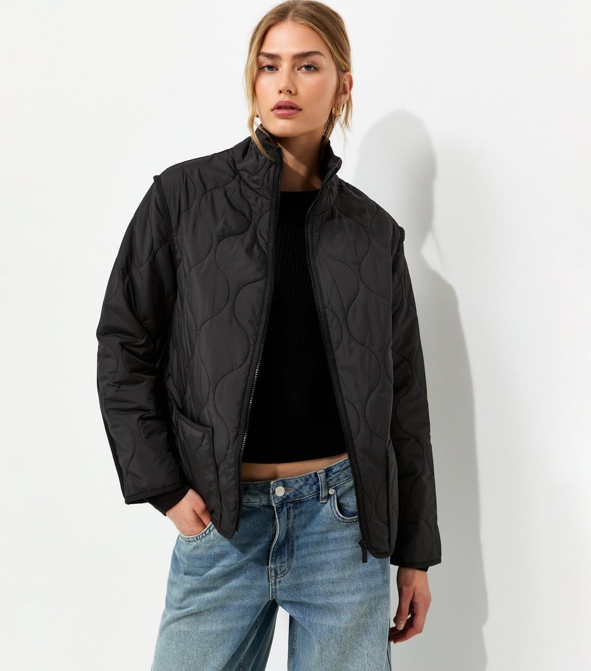 New Look Women's Black Quilted High Neck Jacket New Look