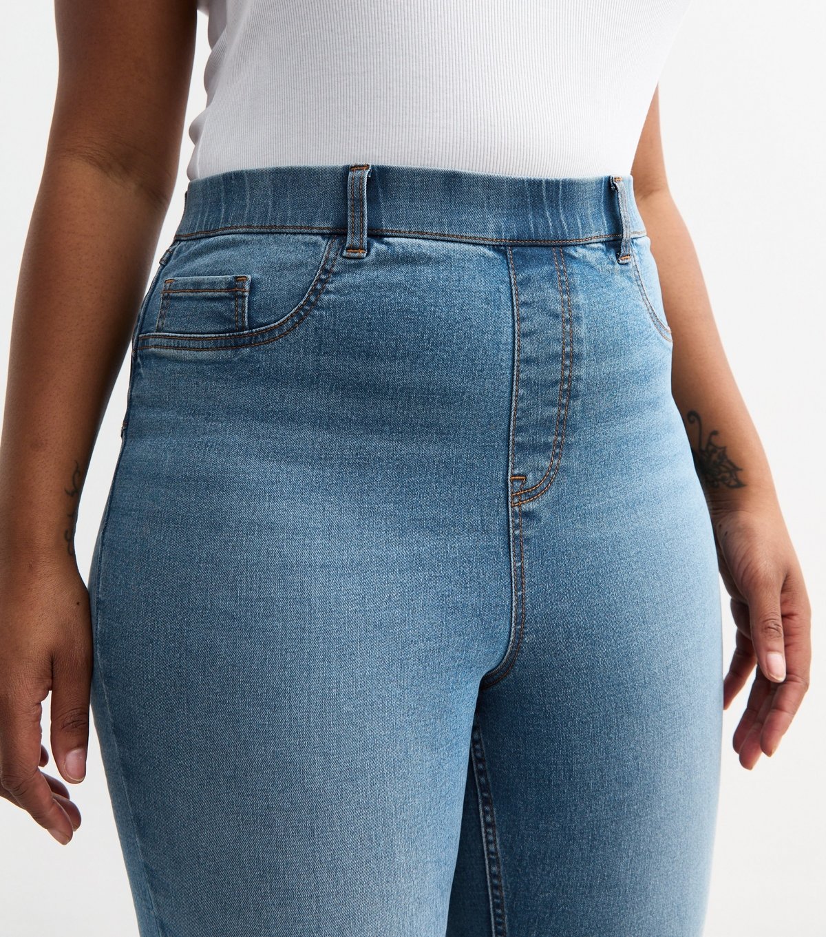 New Look Women's Plus Size Blue Mid Rise Lift & Shape Emilee Jeggings Curves New Look - 4