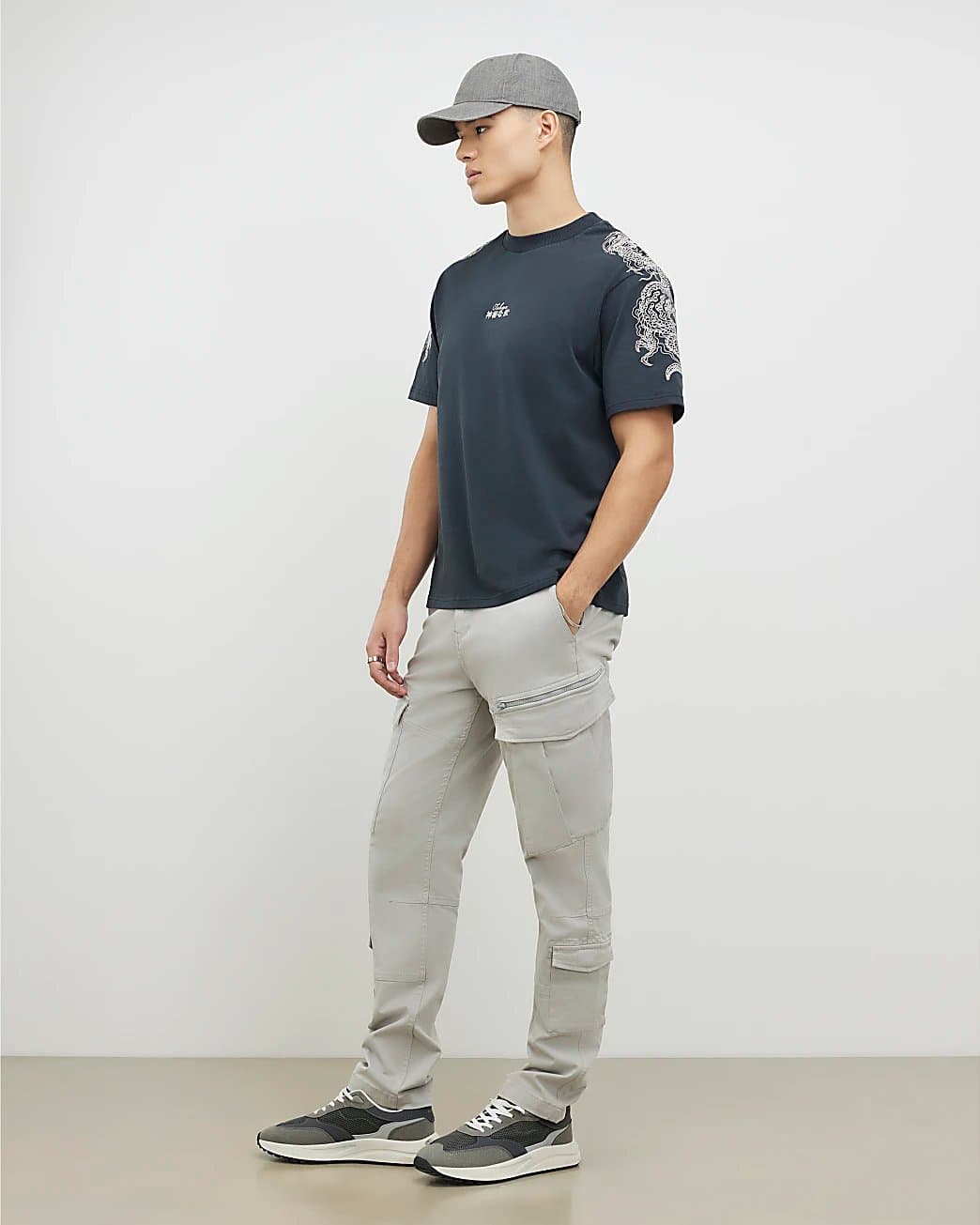 River Island Mens River Island Grey Skinny Fit Stretch Pocket Cargo Trousers