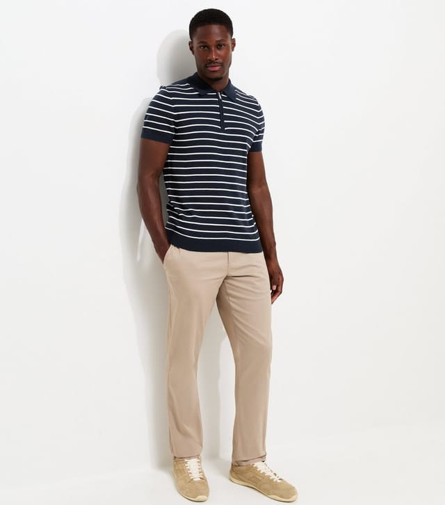 New Look Men's Blue Cotton Rich Regular Fit Striped Zip Polo Shirt New Look - 3