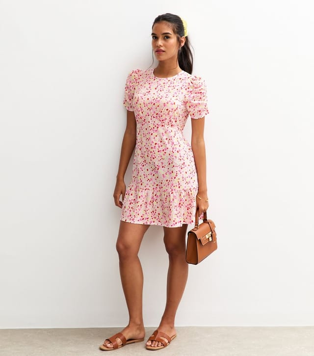 New Look Women's Pink Crepe Fruit and Strawberry Print Tiered Hem Mini Dress New Look - 3