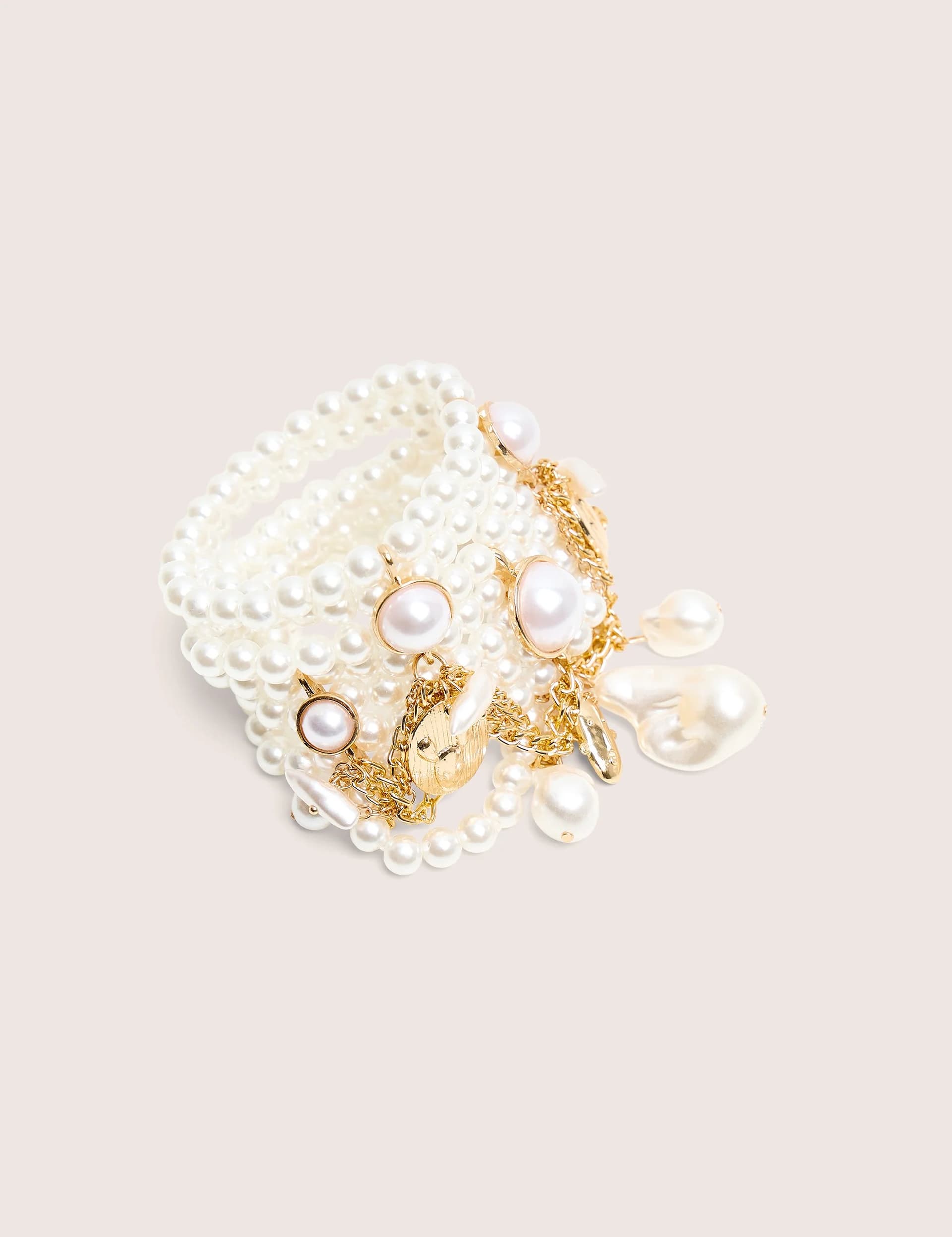 Public Desire Layered Pearl Bracelet With Gold Charms