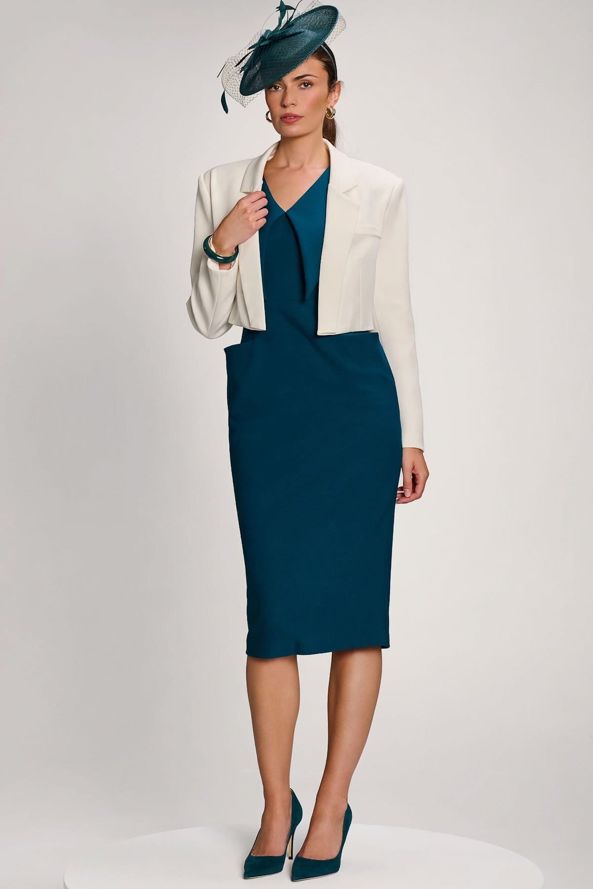 Jolie Moi Jolie Moi Women's Statement Collar Hourglass Midi Dress in Teal - 4