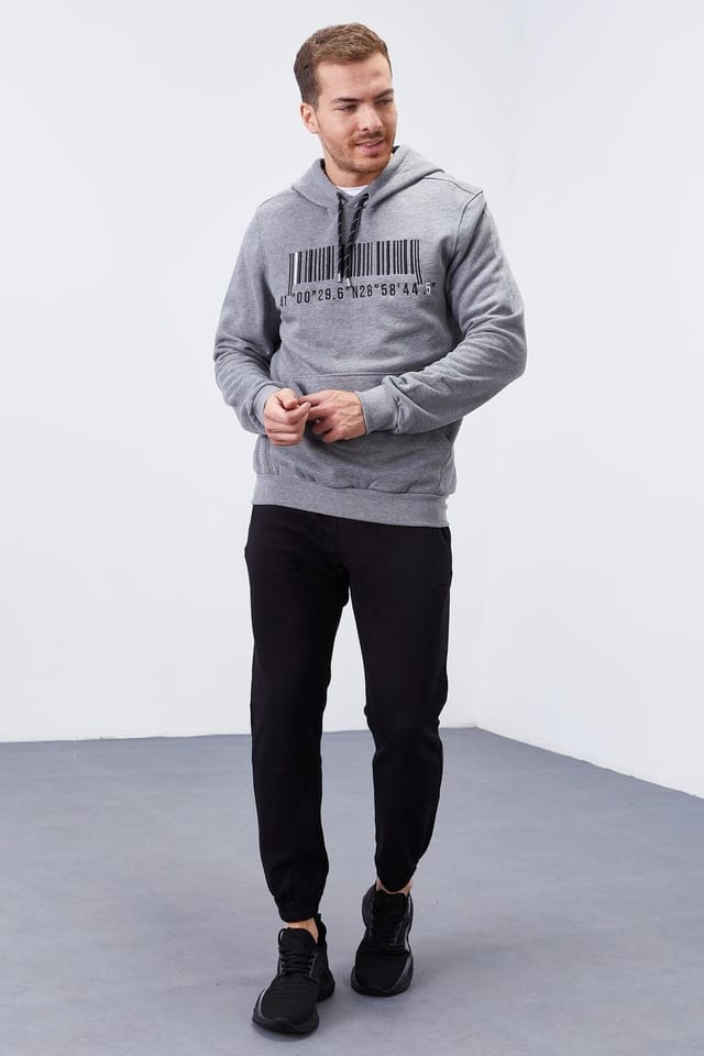 Tommy Life Tommy Life Men's Printed Hooded Sweatshirt in Grey - 2