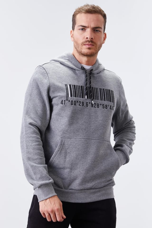 Tommy Life Tommy Life Men's Printed Hooded Sweatshirt in Grey - 3
