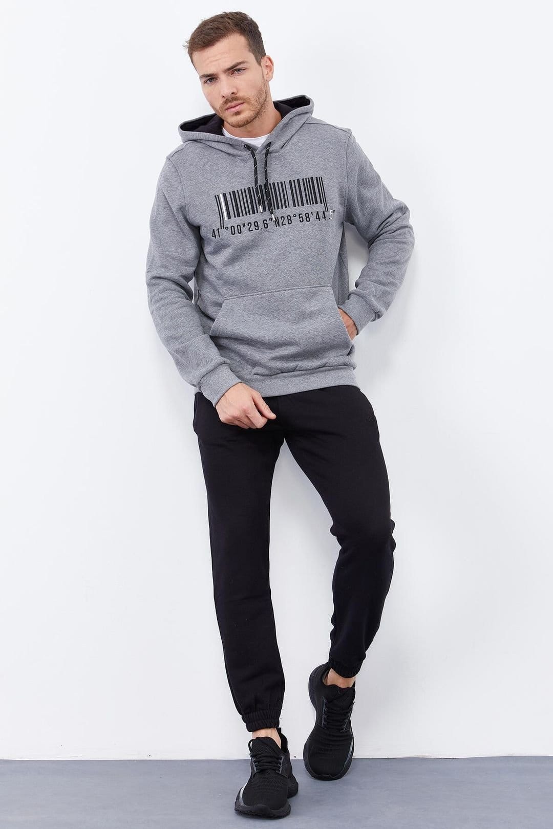 Tommy Life Tommy Life Men's Printed Hooded Sweatshirt in Grey - 4