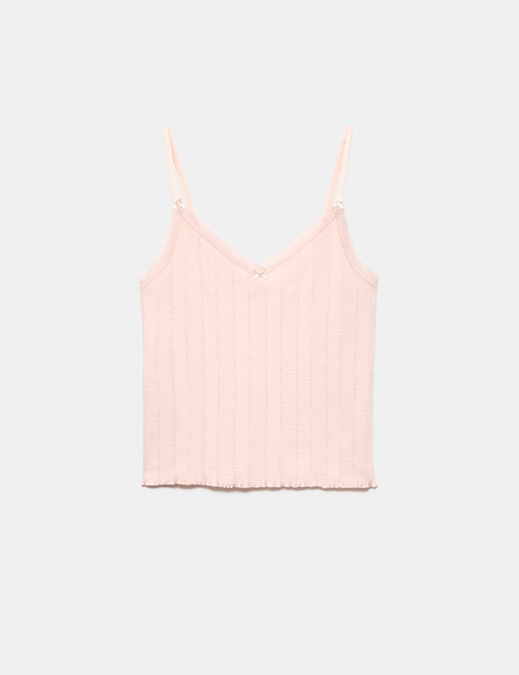 Marks & Spencer M&S Slub Pointelle Lace Cami Pyjama Top Pink Shell - 1