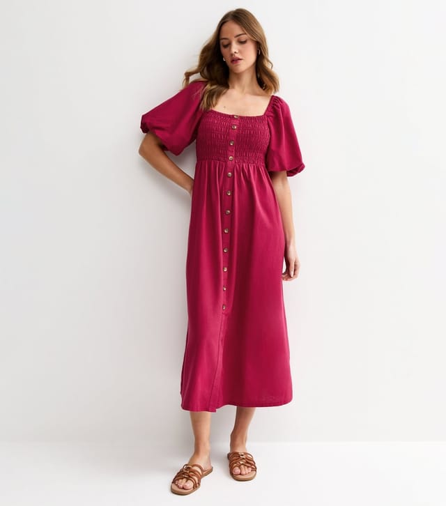 New Look Women's Light Burgundy Faux Button Milkmaid Midi Dress New Look - 2