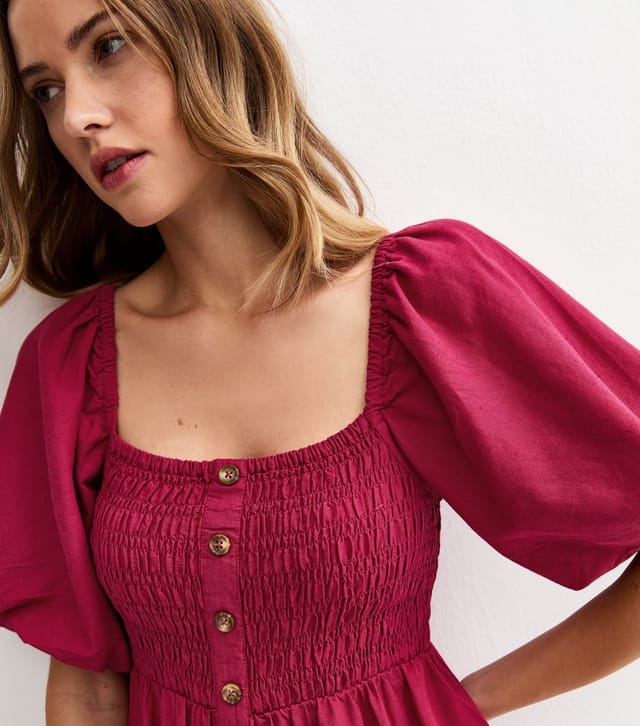 New Look Women's Light Burgundy Faux Button Milkmaid Midi Dress New Look - 3