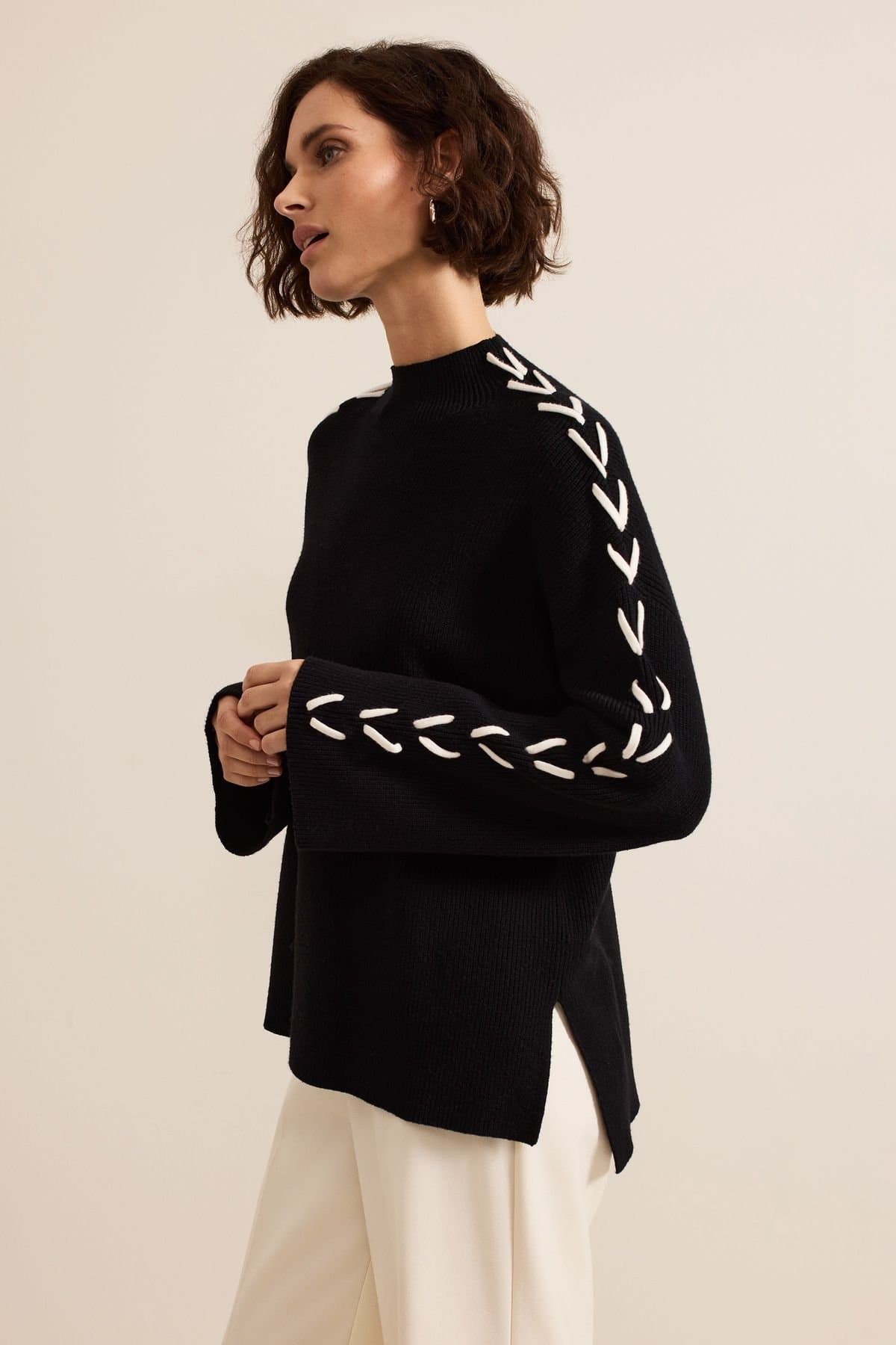 Phase Eight Phase Eight Black Knit Jumper with Stitch Detail