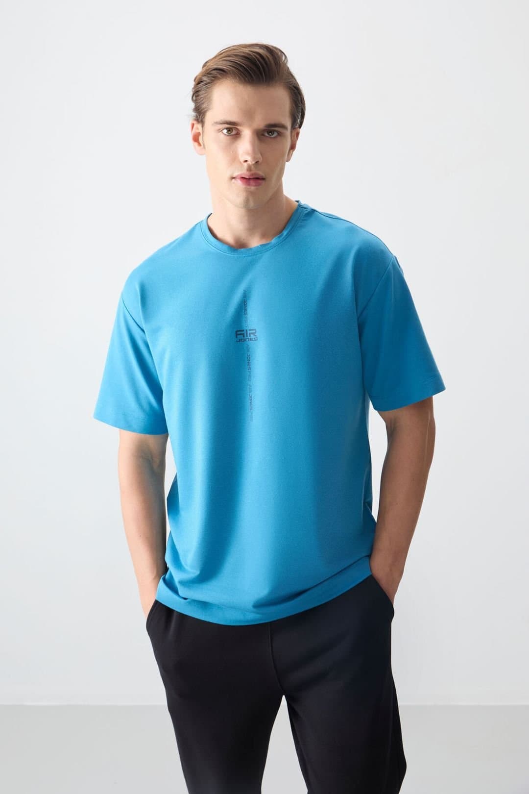 Tommy Life Tommy Life Men's Oversized Printed Crew Neck T-Shirt in Blue