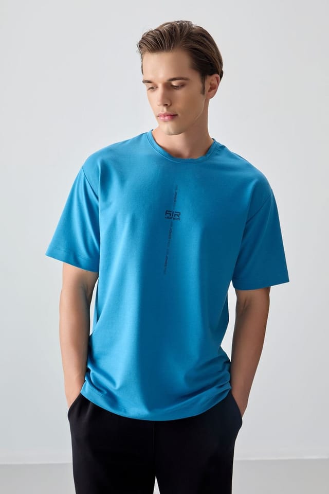 Tommy Life Tommy Life Men's Oversized Printed Crew Neck T-Shirt in Blue - 2