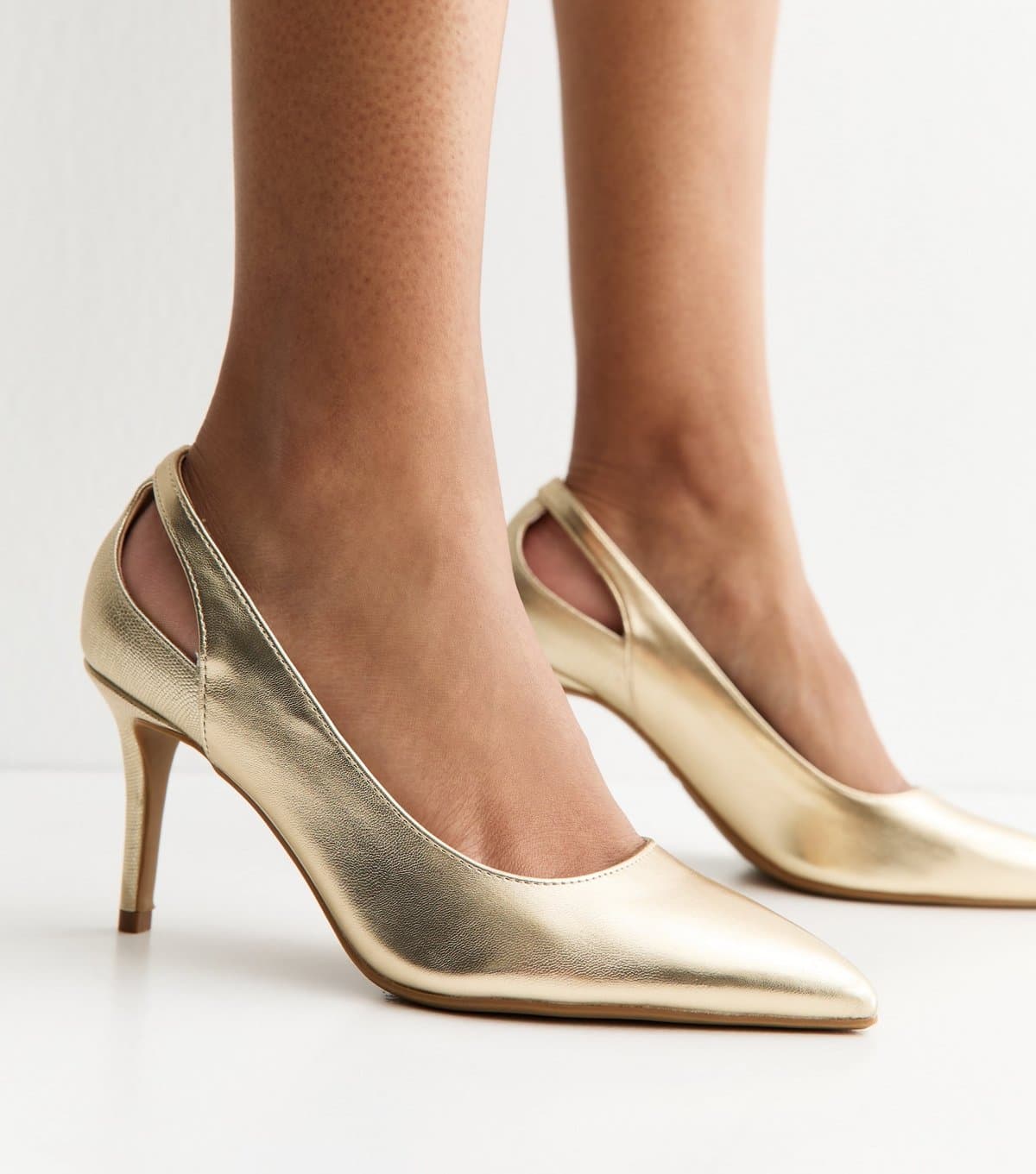 New Look Women's Wide Fit Gold Cut Out Stiletto Court Shoes Vegan New Look