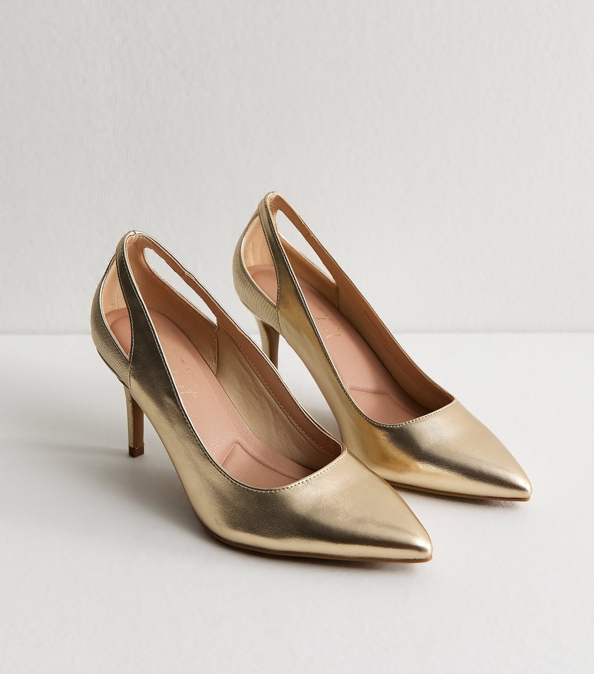 New Look Women's Wide Fit Gold Cut Out Stiletto Court Shoes Vegan New Look - 3