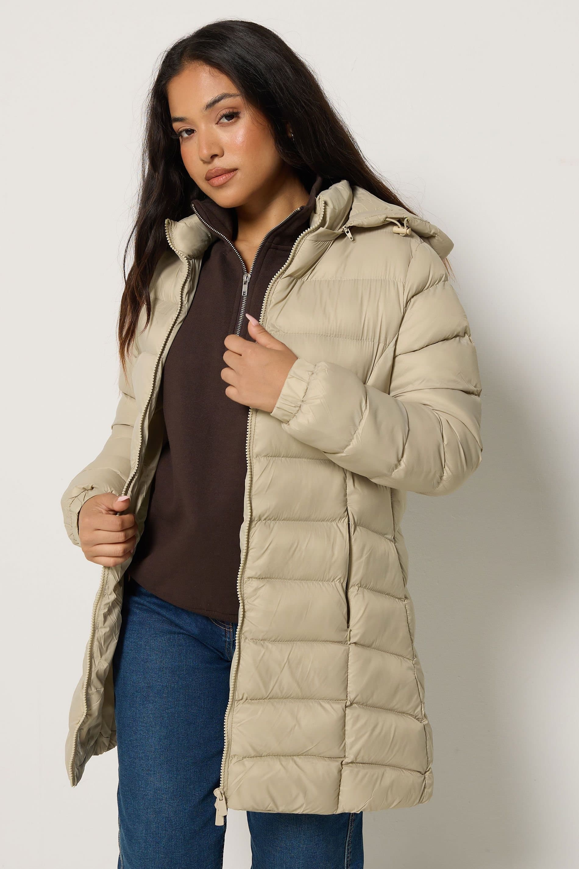 M&Co M&Co Women's Petite Padded Hooded Coat in Natural