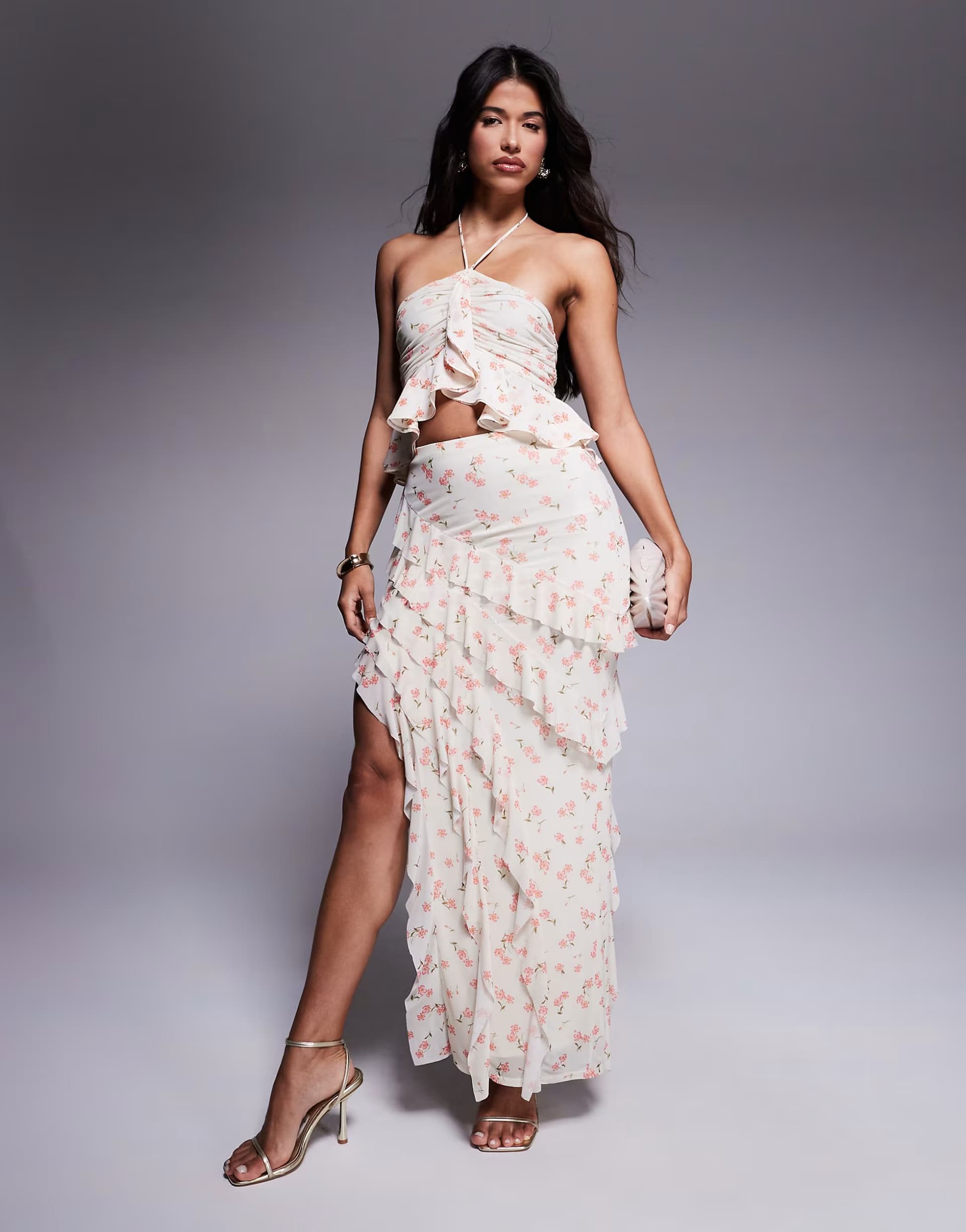 ASOS AFRM asymmetrical ruffle maxi skirt in ditsy floral