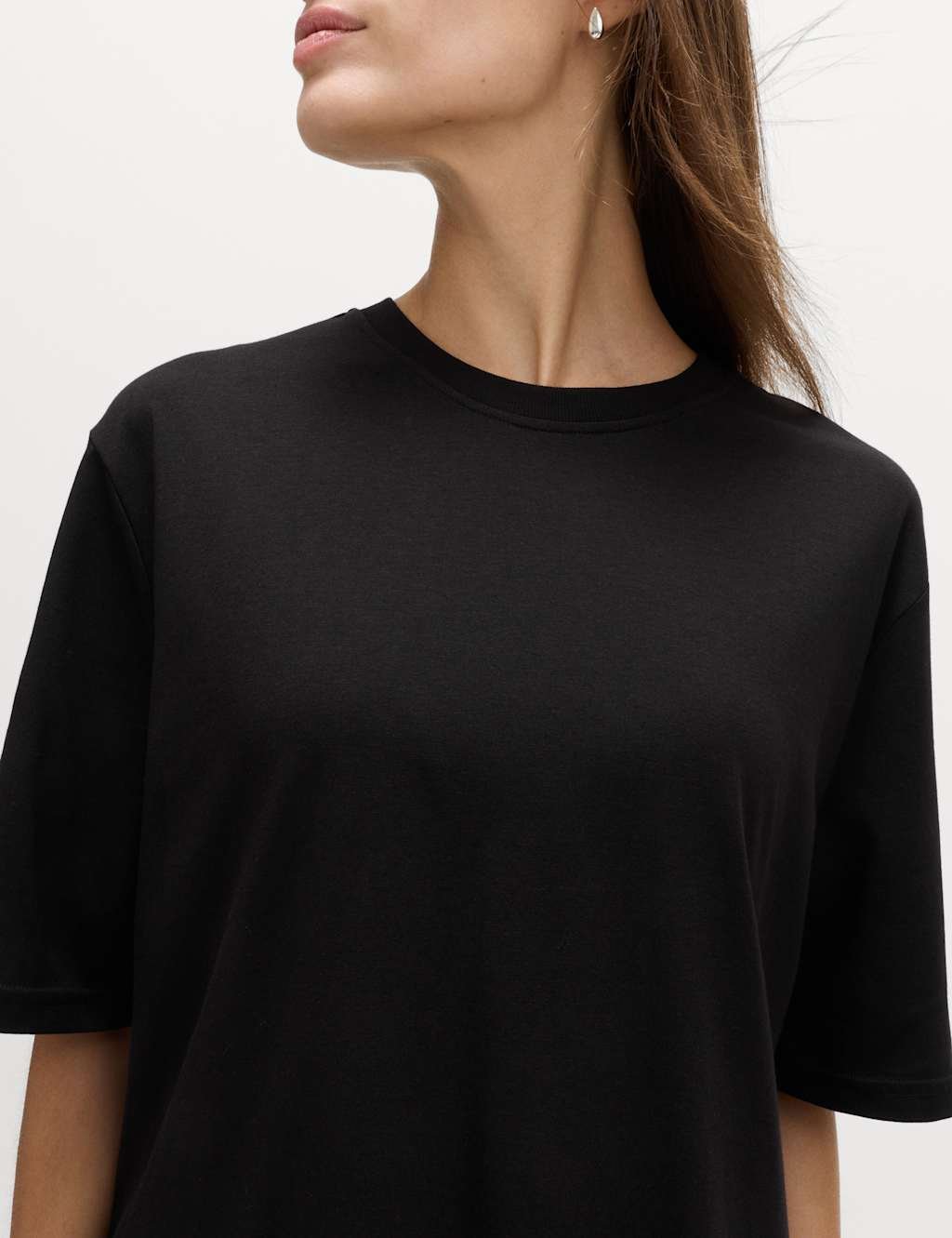 Marks & Spencer M&S Cotton Blend Lace Hem Detail T-Shirt Black - 3